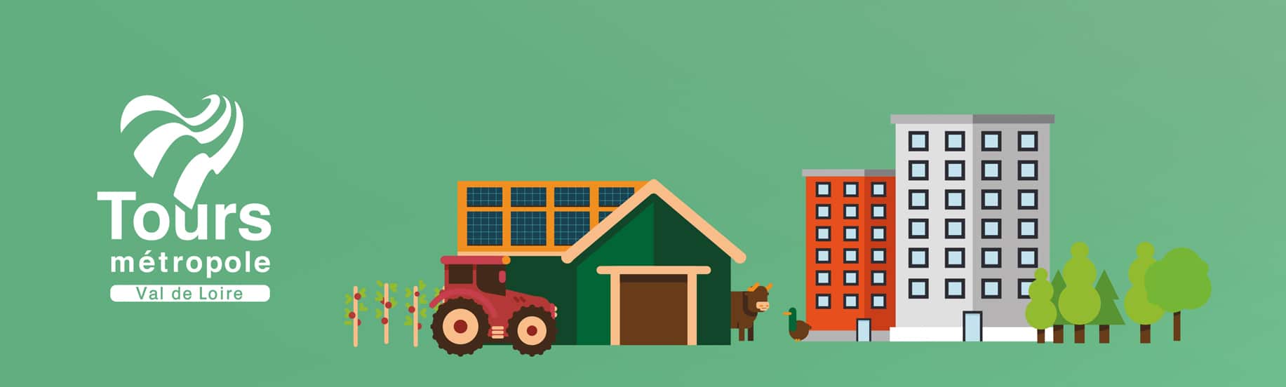 Illustration de vaches et immeubles pour motion design
